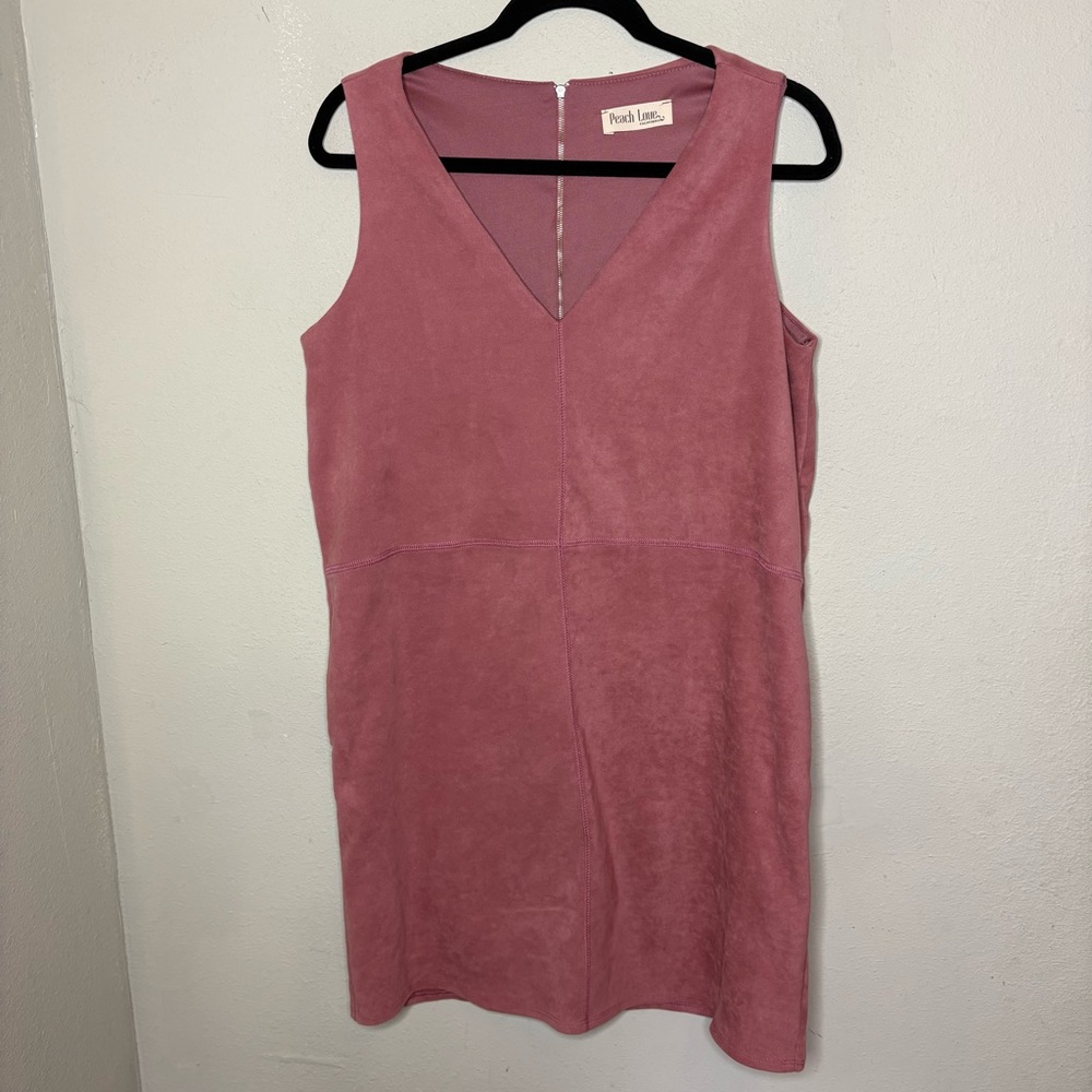 Peach Love California Rose Mauve Suede Style V-Neck Mini Dress Large